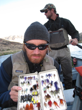 An angler with a selection of Deschutes River Steelhead Flies