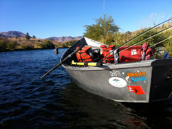 A drift boat on the Lower Deschutes River